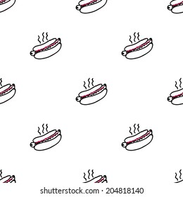 Seamless vector pattern with small hotdogs for national hotdog's day.