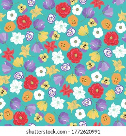 Seamless vector pattern with small multicolored flowers. Print for fabric ditsy.