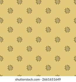 Seamless vector pattern with small star-like floral motifs on a yellow background, created in decorative style, perfect for wallpaper and fabrics.