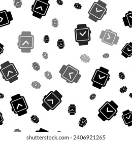 Seamless vector pattern with smart watch symbols, creating a creative monochrome background with rotated elements. Vector illustration on white background