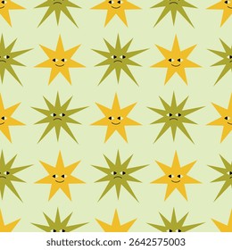 Seamless Vector Pattern of Smiling and Sad Stars. This playful design contrasts emotions, perfect for creative projects