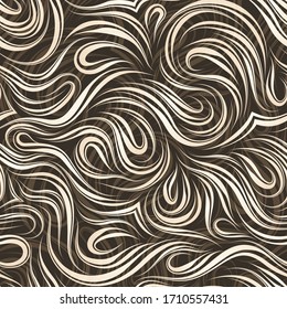 Seamless vector pattern of smooth beige flowing lines with gradients cut in the middle on a brown background.Decoration for paper fabrics or website background. Texture