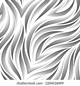 Seamless vector pattern of smooth lines and angles. Geometric seamless texture from stripes in black.