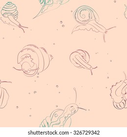 Seamless vector pattern snails and shells. The gradient on solid background.