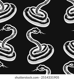 Seamless vector pattern with snakes, the animal symbol of 2025. Simple doodle style. Grid	