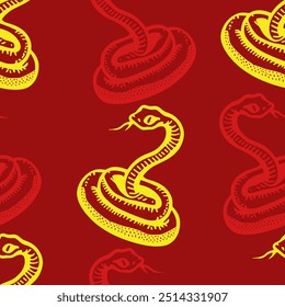 Seamless vector pattern with snakes, the animal symbol of 2025. Simple doodle style. Grid	