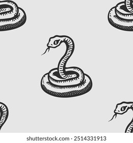 Seamless vector pattern with snakes, the animal symbol of 2025. Simple doodle style. Grid	