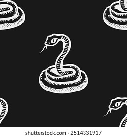 Seamless vector pattern with snakes, the animal symbol of 2025. Simple doodle style. Grid	