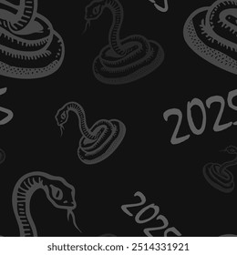 Seamless vector pattern with snakes, the animal symbol of 2025. Simple doodle style. Grid	