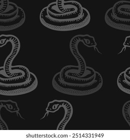 Seamless vector pattern with snakes, the animal symbol of 2025. Simple doodle style. Grid	