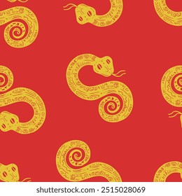 Seamless vector pattern with snakes in the form of 8 or infinity, the animal symbol of 2025. Simple doodle style. Grid