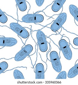Seamless vector pattern with sneakers and laces