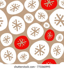 Seamless vector pattern with snowballs and snowflakes.