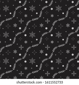 Seamless vector pattern with snowflakes. Seasonal background in black and white. Stylish christmas concept. Decorative texture for print, packaging, wrapping, web, etc.
