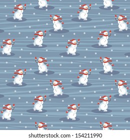 Seamless vector pattern with snowmen skating