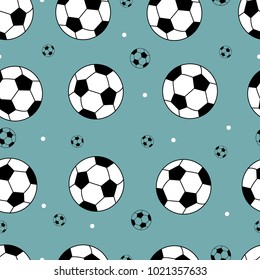 
Seamless vector pattern with soccer balls on blue background.