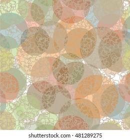 Seamless vector pattern. Soft colored circles and floral ornament