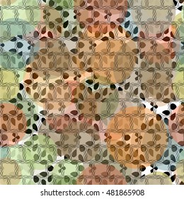 Seamless vector pattern. Soft colored circles and floral ornament