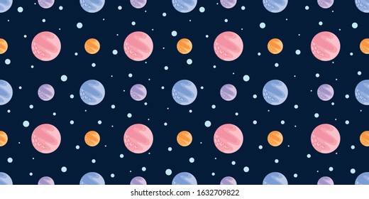 Seamless vector pattern with space and planets on a colored background. Background for decor, textiles and notebooks