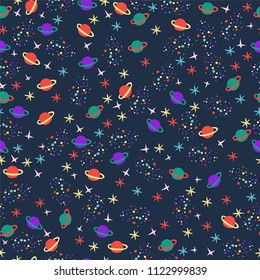 Seamless vector pattern in space style. Fantastic background.