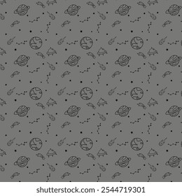 Seamless vector pattern with space theme. Trendy baby texture for wrapping clothes, wallpaper, textile fabric, scrapbooking, vinyl stickers, screen printing, printable decoration