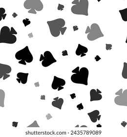 Seamless vector pattern with spades, creating a creative monochrome background with rotated elements. Vector illustration on white background