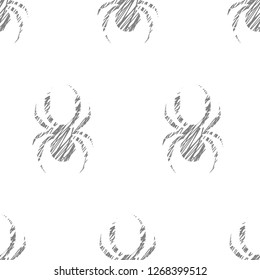 Seamless vector pattern of spider, black and white hand drawn ants. Sketch pencil liberty drawing. Print for fabric, wallpaper, backgrounds, wrapping, packaging, packing
