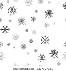 Seamless vector pattern with spider web symbols, creating a creative monochrome background with rotated elements. Vector illustration on white background