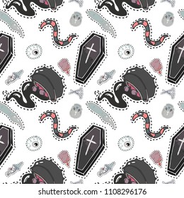 Seamless vector pattern with spooky and creepy things. 