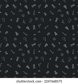 Seamless vector pattern with sports icons. Doodle vector with sport icons on black background. Vintage sport pattern