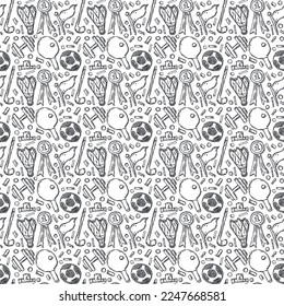 Patrón vectorial sin problemas con iconos deportivos. Vector de doodle con iconos deportivos sobre fondo blanco. Patrón deportivo de cosecha