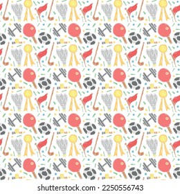 Seamless vector pattern with sports icons. Doodle vector with sport icons on black background. Vintage sport pattern