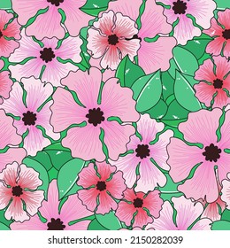 seamless vector pattern with spring apple blossoms and green leaves