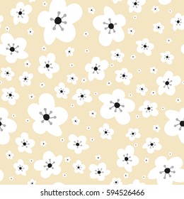 Seamless vector pattern spring background. Textured wallpaper design, creative decorative tile with flowers.  