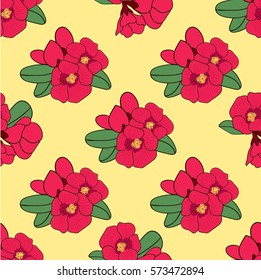 Seamless vector pattern. Spring blossom bright flowers pattern on the yellow background.