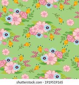 Seamless vector pattern with spring concept. floral motif. Colorful illustration isolated on white background. For print, t-shirt, design, wallpaper, decor, textile, linen