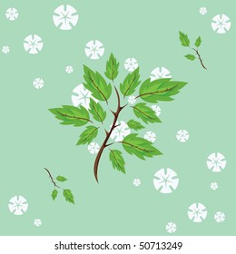 Seamless vector pattern with spring flowering branches on a blue background