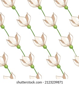 Seamless vector pattern with spring snowdrops isolated on white background. Spring flower backdrop.