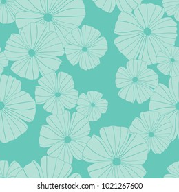 Seamless vector pattern with springtime flowers in green on a contrasting background. 