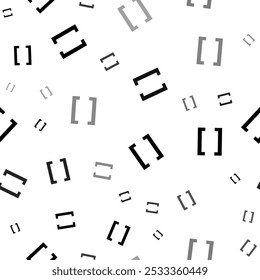 Seamless vector pattern with square brackets symbols, creating a creative monochrome background with rotated elements. Vector illustration on white background