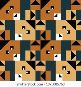 Seamless vector pattern with square bunnies on blue background. Geometrical animal wallpaper design for children. Decorative rabbit fashion textile for boys.