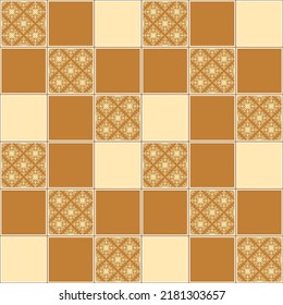Seamless vector pattern with square mosaic. Tiles with geometric ornament. Patchwork design with ethnic motives. 
