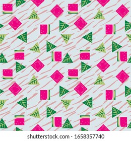 Seamless vector pattern with square stylized watermelons. Summer fruit background for your design.