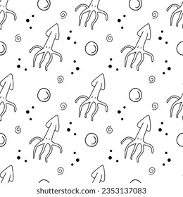 Seamless vector pattern squid in doodle style