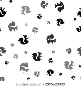 Seamless vector pattern with squirrel symbols, creating a creative monochrome background with rotated elements. Vector illustration on white background