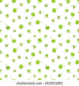 Seamless vector pattern for St. Patrick's Day with clover and quatrefoil on white background, for postcards, gifts, packaging, holiday