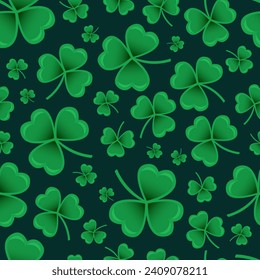 Seamless vector pattern for St. Patrick's Day design. A beautiful green shamrock. Floral natural background. Lucky clover.