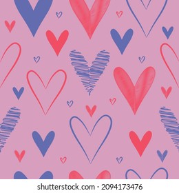 Seamless vector pattern for st valentine's day in treding pantone color very peri,pink,red