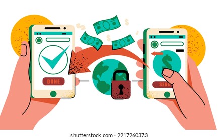 Seamless vector pattern of stacks of paper money and coins on a white background.