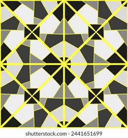 Seamless vector pattern with stained glass gray-white achromatic glasses and yellow veins. Suitable for interior, wallpaper, fabrics, clothing, stationery.
